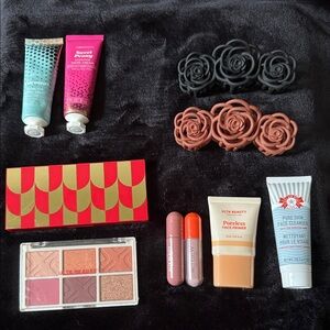 Makeup and Skincare Set with Floral Hair Clips